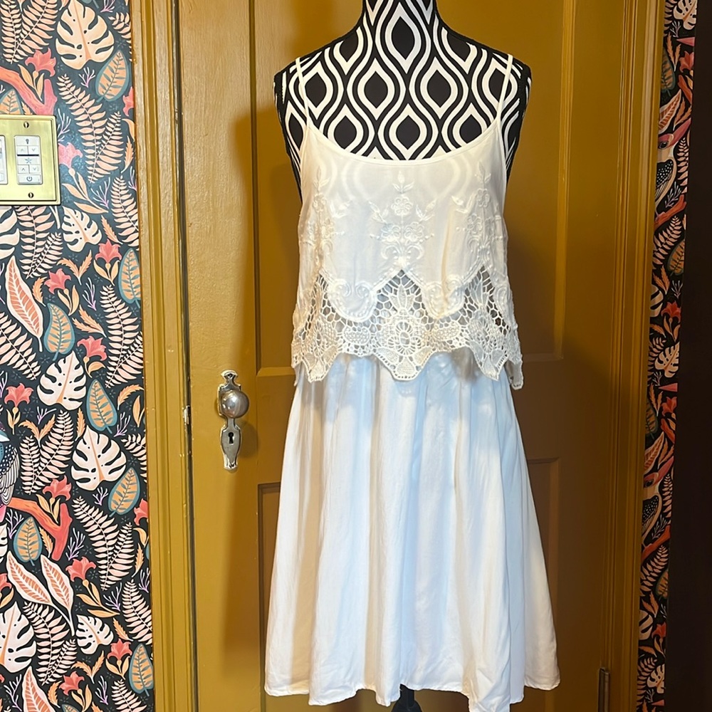 Breezy White Crochet Dress, open back Size L